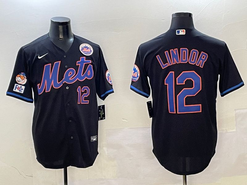 Men New York Mets #12 Lindor Black Game Fashion 2025 Nike MLB Jersey style 7